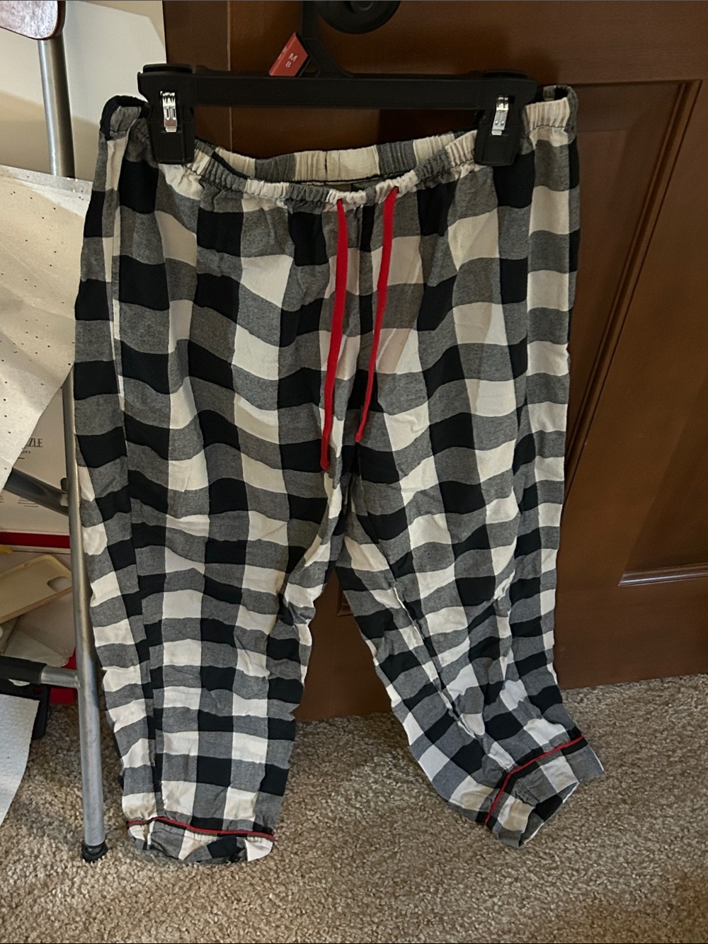 Wondershop Black & White Check Pajama Pants with Red Drawstring